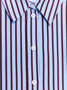 Men's Blue Shirt with Burgundy Stripes - Classic Button-Down